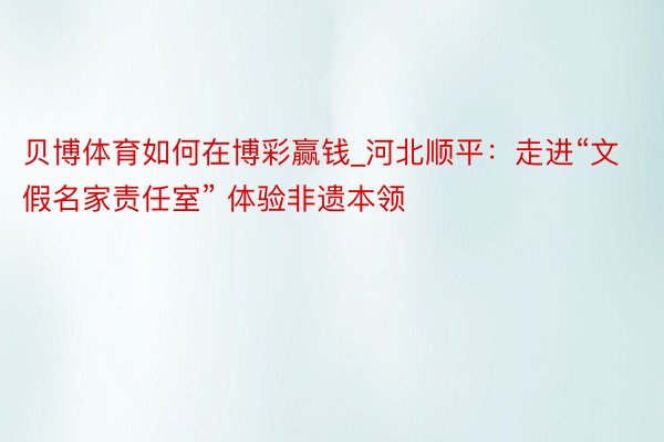 贝博体育如何在博彩赢钱_河北顺平：走进“文假名家责任室” 体验非遗本领